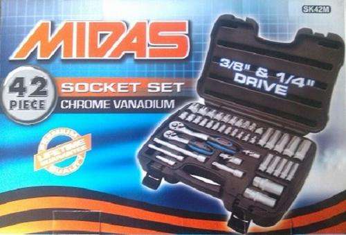 42 piece Chrome Vanadium Socket Set, Lifetime Warranty by Midas.