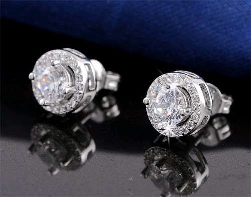 Platinum Plated Silver Round Cut 0.75ct Cubic Zirconia Stud Earrings **FREE VELVET POUCH