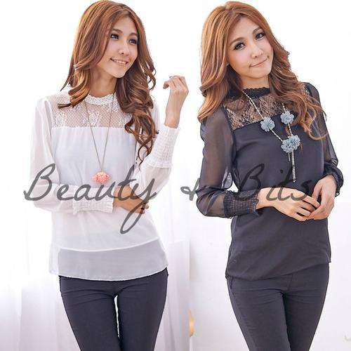 TO ORDER: Beautiful Long Sleeve Chiffon + Lace Top