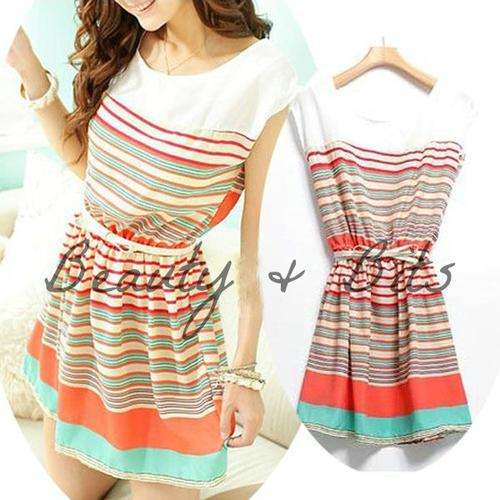 TO ORDER: Colorful Stripes Summer Chiffon Short Mini Clubwear Party dress
