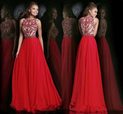 TO ORDER: Red Boat Neck Long Formal/Matric Farewell Gown
