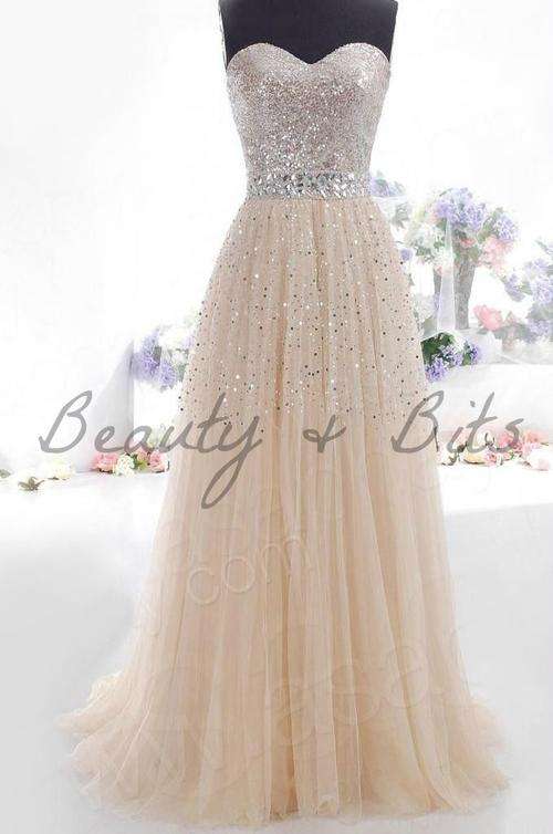 TO ORDER: Champagne Sequins Long Formal/Matric Farewell Gown