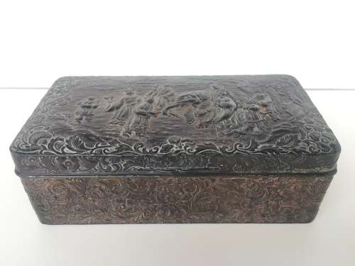 A Highly Detailed Vintage Japanese Oriental Pewter Box