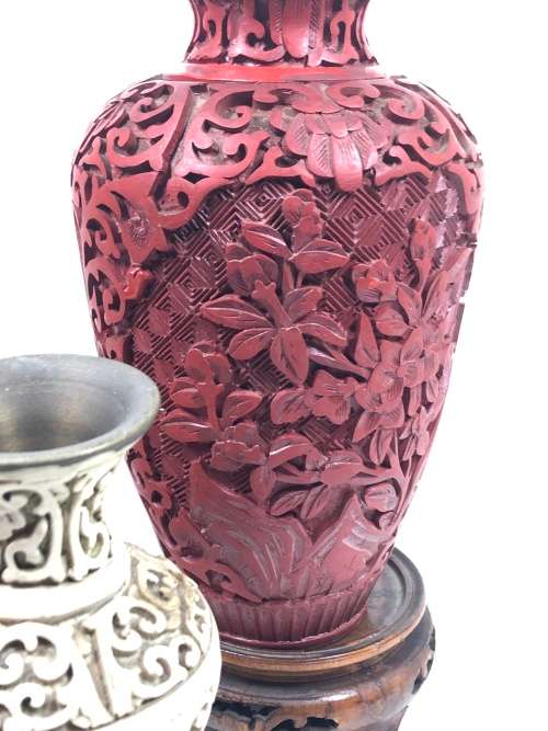 A TRIO OF CHINESE CINNABAR LACQUERWARE