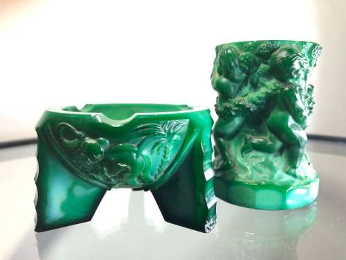 ART DECO MALACHITE GLASSWARE FROM CZECH