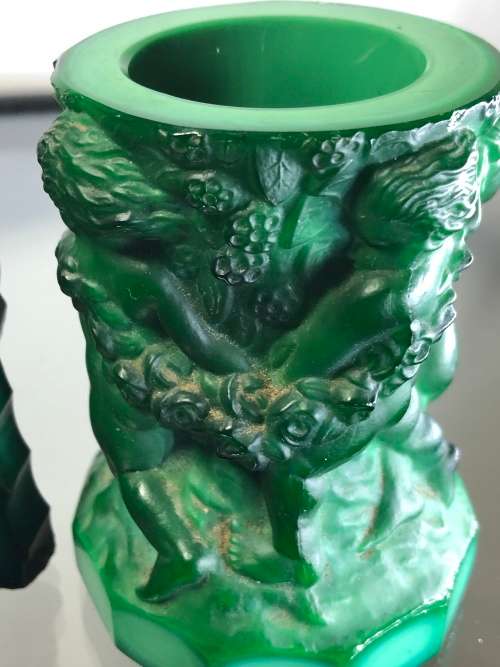 ART DECO MALACHITE GLASSWARE FROM CZECH