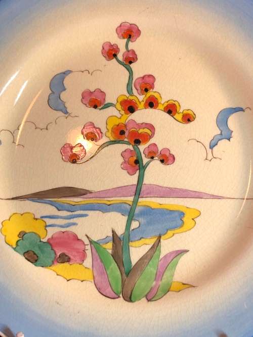 A RARE CLARICE CLIFF FLOWER AGAVE PORCELAIN PLATE CIRCA 1935