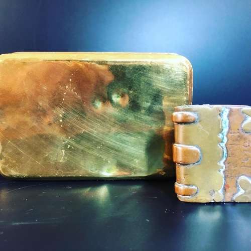 WW1 MILITARIA TRENCH ART LIGHTER AND SOLDIER`S CHRISTMAS TIN