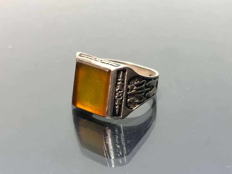 A Sterling Silver Carnelian Stone Afgan Arabic Mystical Ring