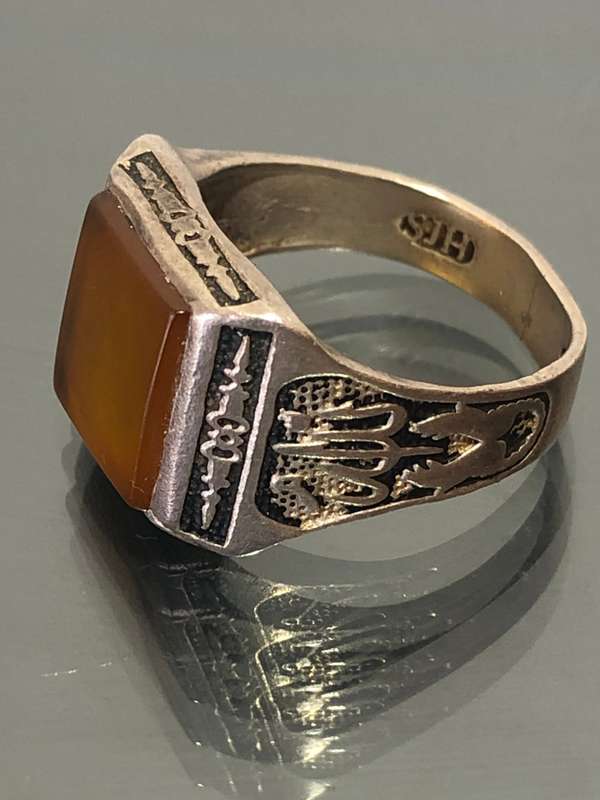A Sterling Silver Carnelian Stone Afgan Arabic Mystical Ring