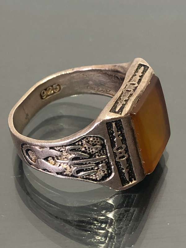 A Sterling Silver Carnelian Stone Afgan Arabic Mystical Ring