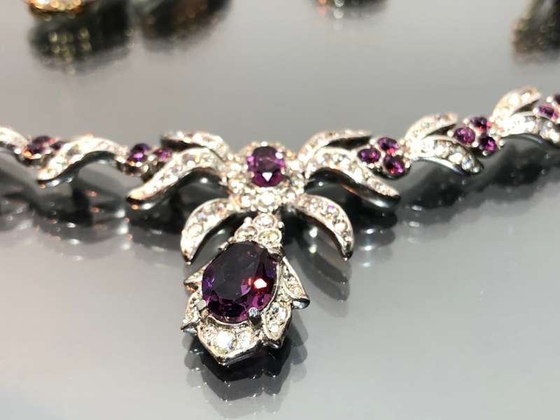 A Collection of Atwood and Sawyer Rhinestone Crystal Necklace and 4 Sets of Crystal Ear Rings