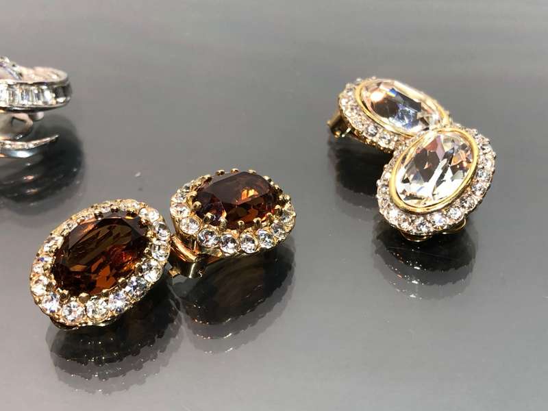 A Collection of Atwood and Sawyer Rhinestone Crystal Necklace and 4 Sets of Crystal Ear Rings