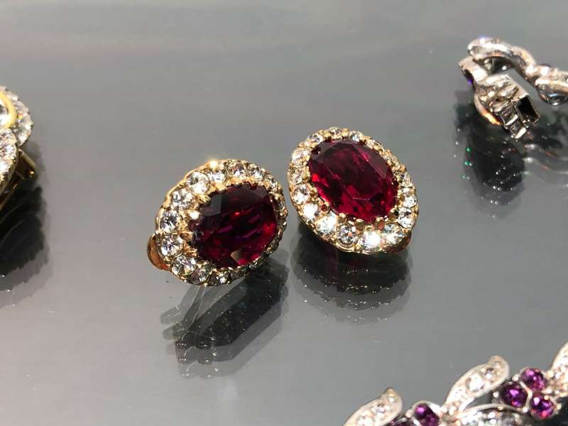 A Collection of Atwood and Sawyer Rhinestone Crystal Necklace and 4 Sets of Crystal Ear Rings