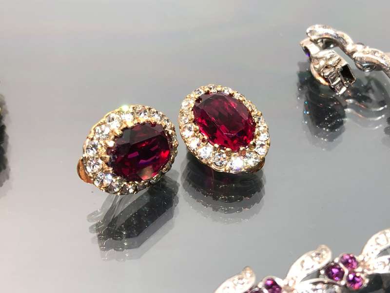 A Collection of Atwood and Sawyer Rhinestone Crystal Necklace and 4 Sets of Crystal Ear Rings