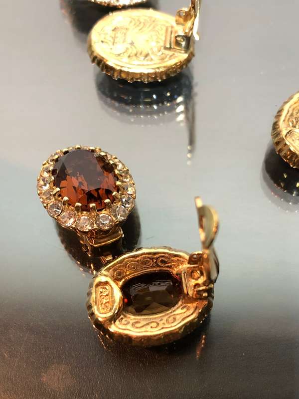 A Collection of Atwood and Sawyer Rhinestone Crystal Necklace and 4 Sets of Crystal Ear Rings