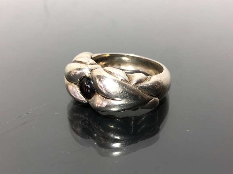 A Solid Silver and Garnet Gemstone Mens Ring