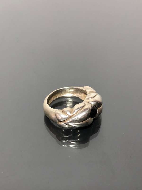 A Solid Silver and Garnet Gemstone Mens Ring