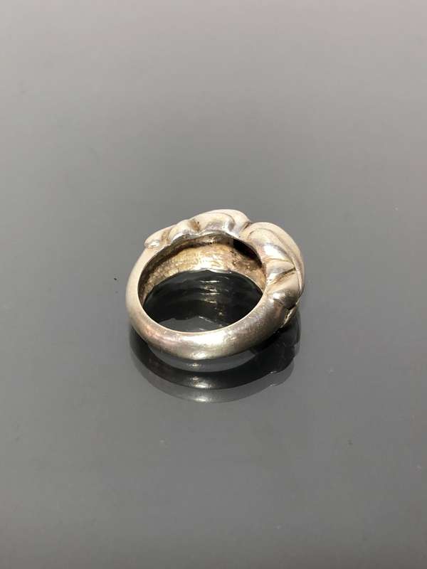 A Solid Silver and Garnet Gemstone Mens Ring