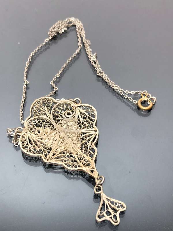 Egyptian Revival Art Deco Rose Gold and Silver Necklace