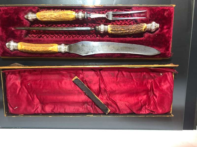 A Set of Carving Stag Horn Sterling Sliver Hallmarked