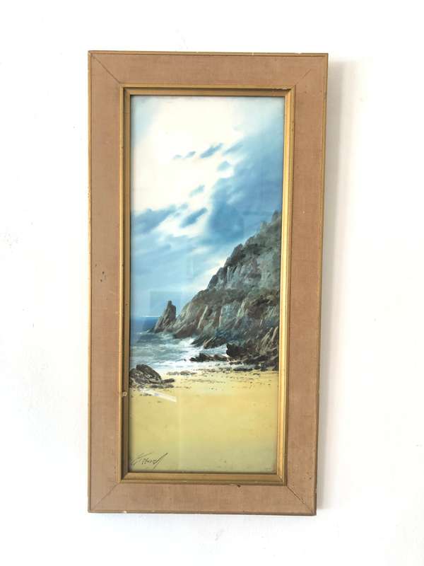 English Coastline Watercolour by Artist George Trevor circa 1920