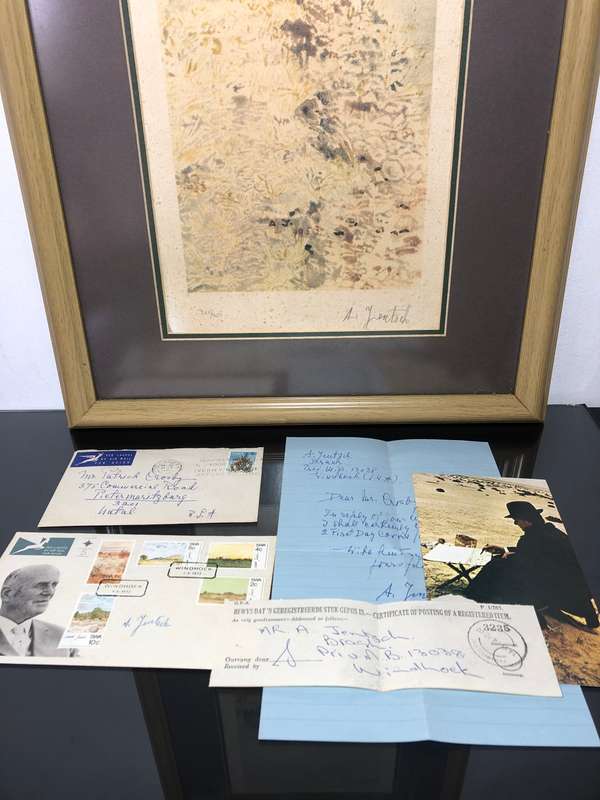Namibian Artist Adolph Jentsch Signed Print First Day Cover and Letter