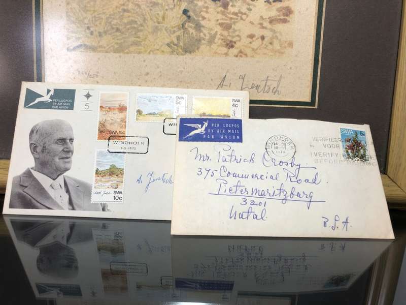 Namibian Artist Adolph Jentsch Signed Print First Day Cover and Letter