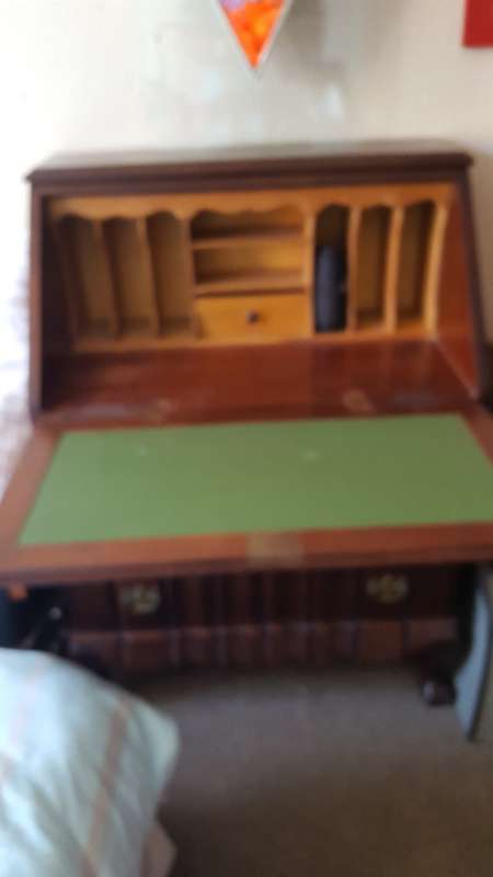 Writing bureau with Fall Front, Pigeon Holes and a Little Drawer over 3 large drawers. 76cm wide
