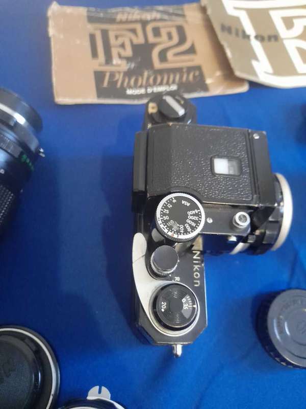 Nikon f black paint 35mm camera plus 4 lens