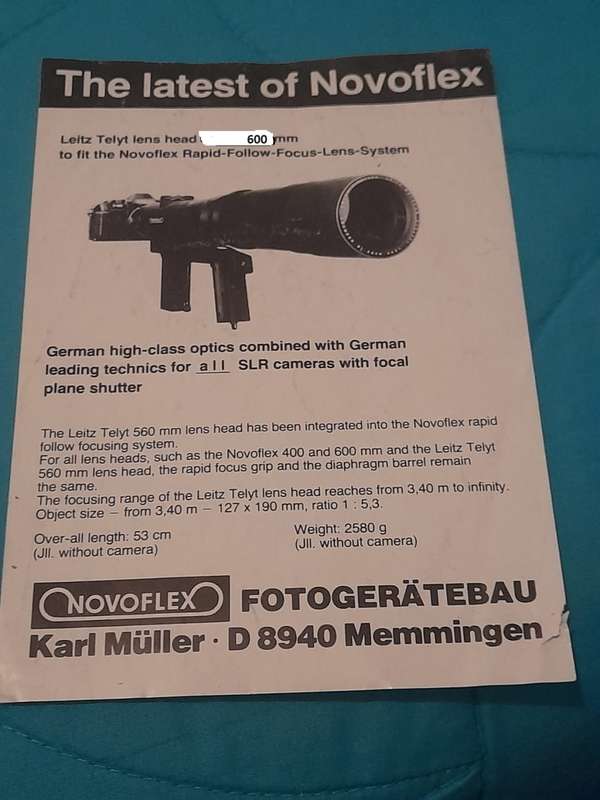 Bazooka Lens RARE FIND NOVOFLEX Noflexar 600mm f/8.0
