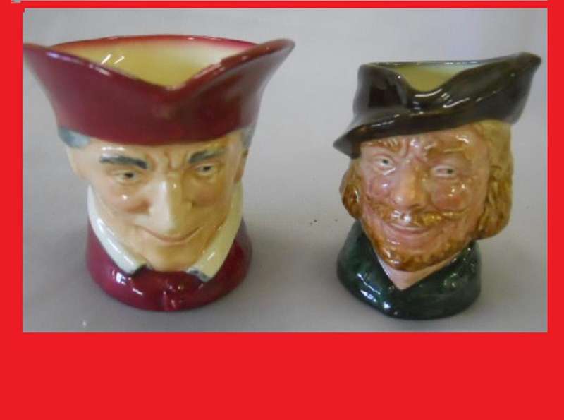 Two small Royal Doulton CHARACTER JUGS, The Cardinal 8.9cm high, plus Robin Hood  8.3cm high