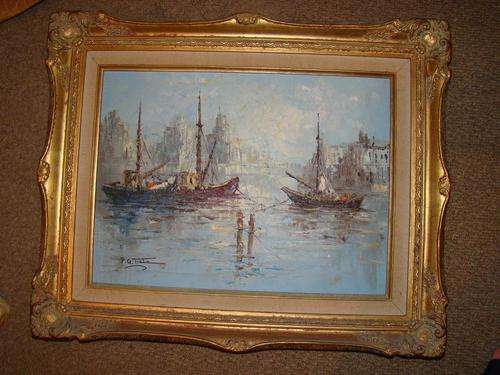 original oil on canvas  in a  Gilded-Frame by the Italian artist P. G. Tiele. This work