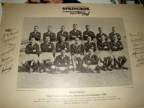 1949 THIRD TEST Springboks vs ALL Blacks signed by the respective Springbok Rugby Player,