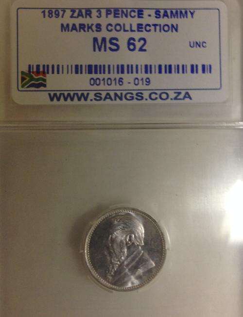 1897 3pence SANGS GRADED MS62 *SAMMY MARKS COLLECTION