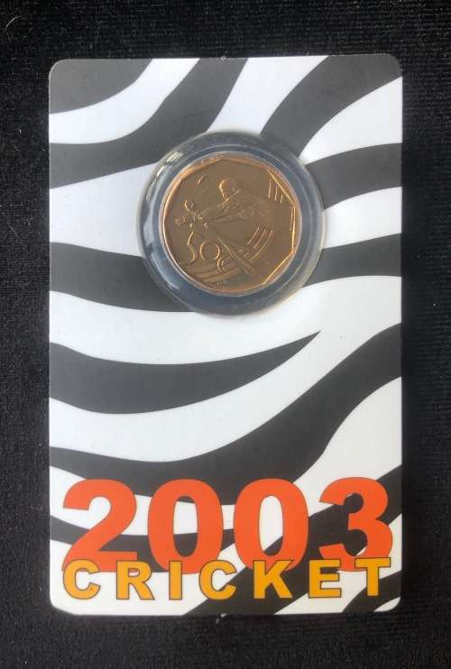 2003 Cricket World Cup 50c Coin on SA Mint Card