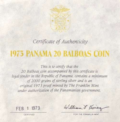 1975 Republic Of Panama (Huge) SILVER Proof Coin