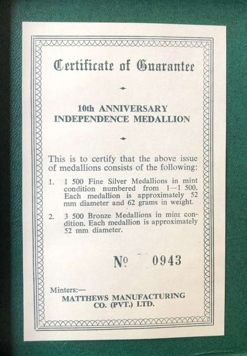 1975 Rhodesia 10th Anniversary Independence SILVER Medallion