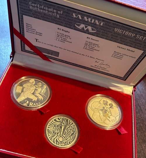 1995 - 1996 SILVER Proof Rugby & Soccer Victory Coin Set