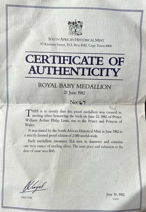 1982 SILVER Royal Baby Medallion