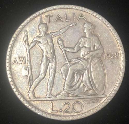 1928 Italian Silver 20 Lire