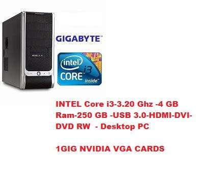 GIGABYTE Core i3-3.20 Ghz -4 GB Ram-250 GB -USB 3.0-HDMI-DVI-DVD RW  - Desktop P