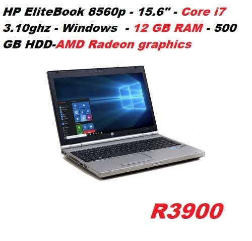 HP EliteBook 8560p - 15.6" - Core i7 3.10ghz - Windows  - 12 GB RAM - 500 GB HDD-AMD Radeon Graphics