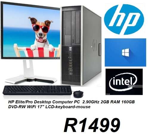 HP Elite/Pro Desktop Computer PC  2.90GHz 2GB RAM 160GB DVD-RW WiFi 17`, LCD
