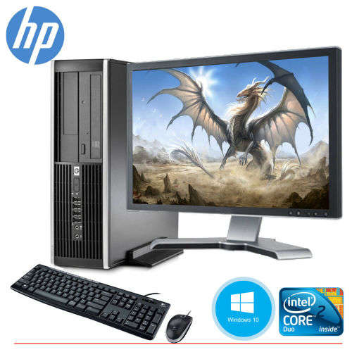 HP RP5700 Desktop PC with 19` LCD, Intel Core 2 Duo 2.3Ghz, 4GB RAM, 500GB HDD, WiFi, Windows 10 Hom
