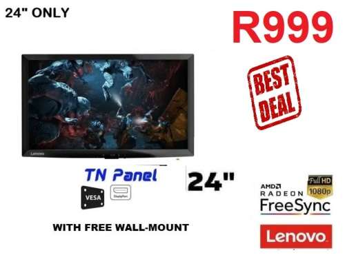 Lenovo 24` HD 60 Hz Monitor (with FREE VGA cable!)+ wall mount stand