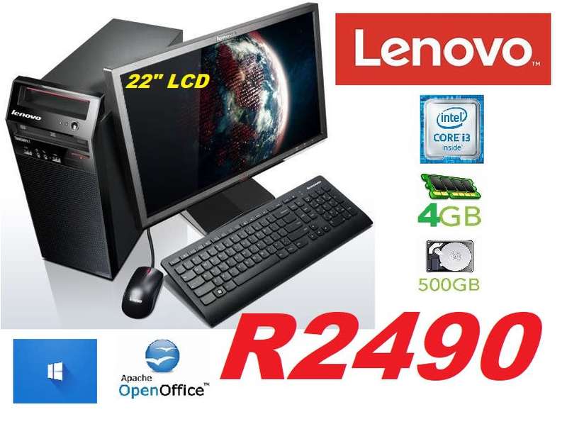 Lenovo ThinkCentre Edge 72 Core i3 3.3GHz 4GB 500GB DVDCDRW Tower Windows 10+22` LCD