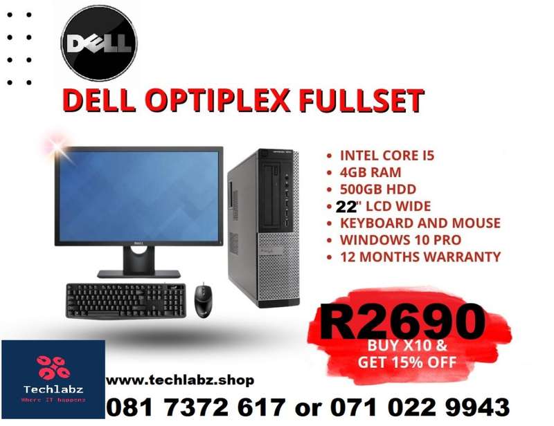 Dell OptiPlex i5 FULLSET intel core i5 , 8GB RAM, 500GB HDD 22 LCD, Keyboard, Mouse,ifi Windows 10