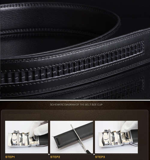 Black Leather Belt with Automatic Belt Buckle (Double Silver Lines) **Sale**