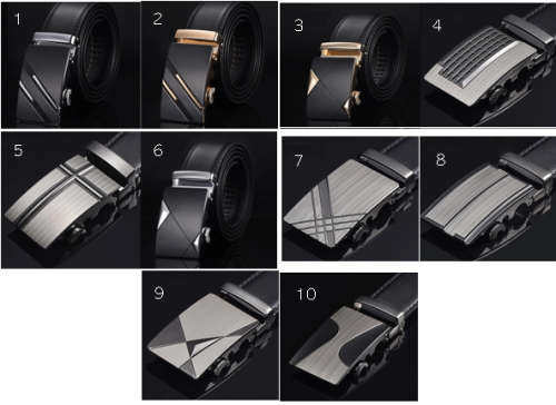 Black Leather Belt with Automatic Belt Buckle (Double Silver Lines) **Sale**